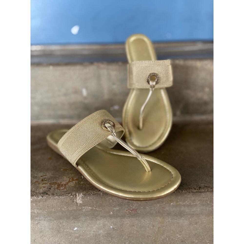 Bandolino gold textile flat thong sandal